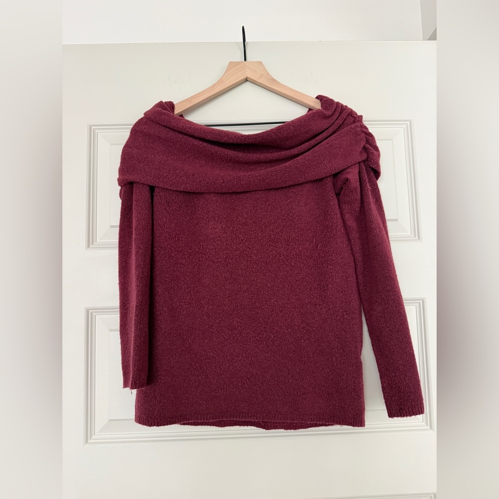Abercrombie & Fitch Burgundy Off-Shoulder Sweater